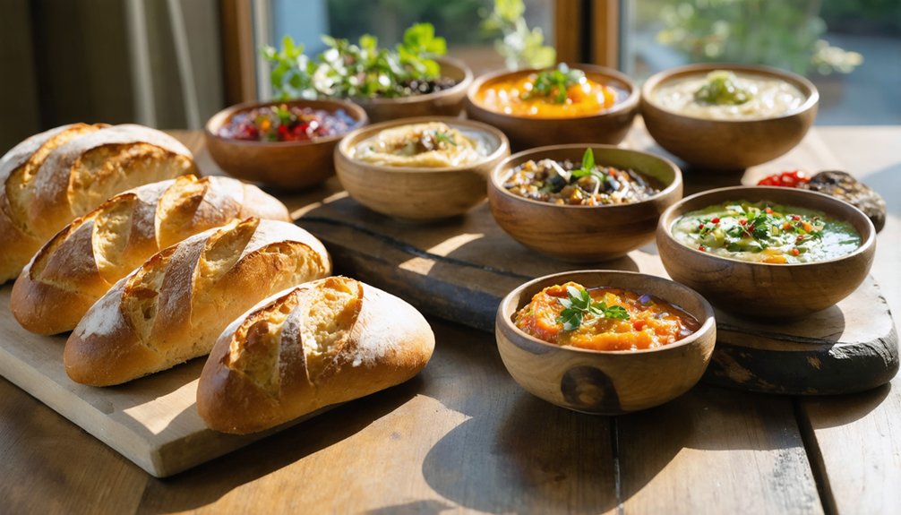 fresh bread with dips